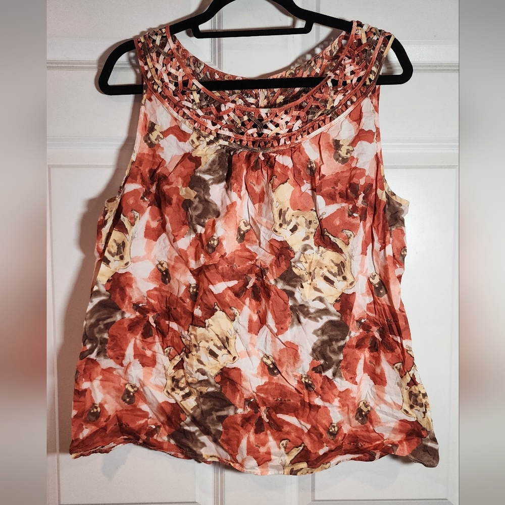 Dana Buchman Abstract Colorful Floral Sleeveless Blouse XL